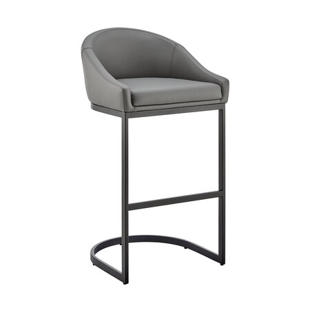 Armen Living Atherik Counter Stool in Black Metal with Gray Faux Leather 840254335875